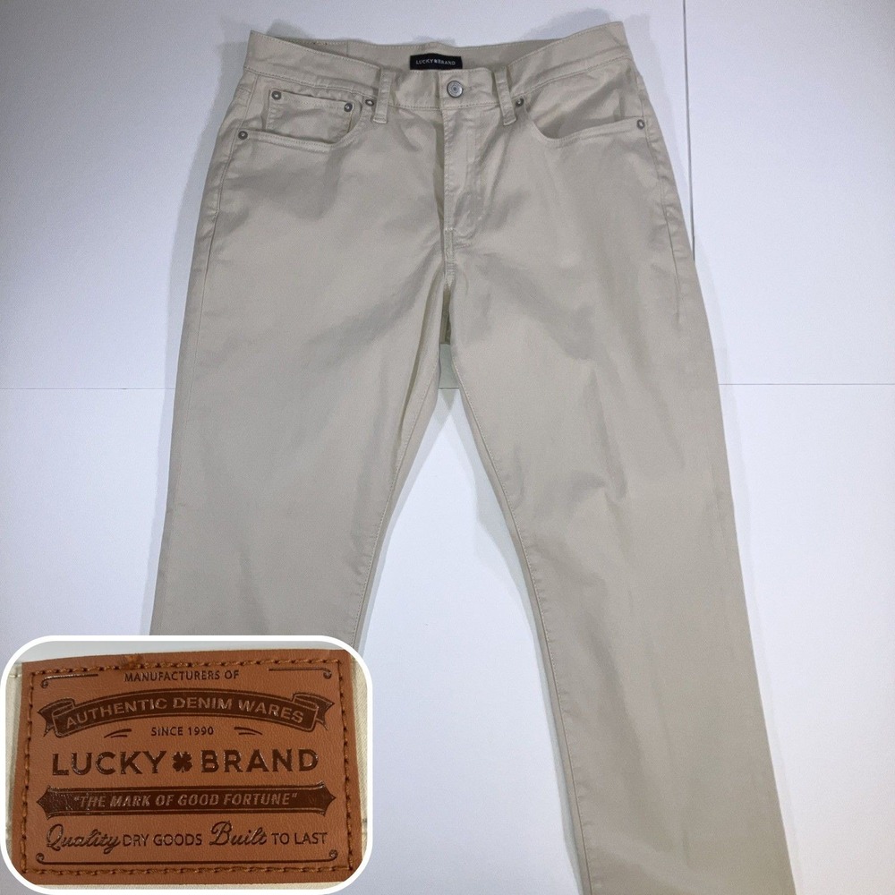 Lucky Brand 223 Straight Pants Mens 31x30 Beige Stretch 5 Pocket Chino Twill